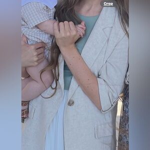 Light Beige Women's Linen Blend Blazer Jacket